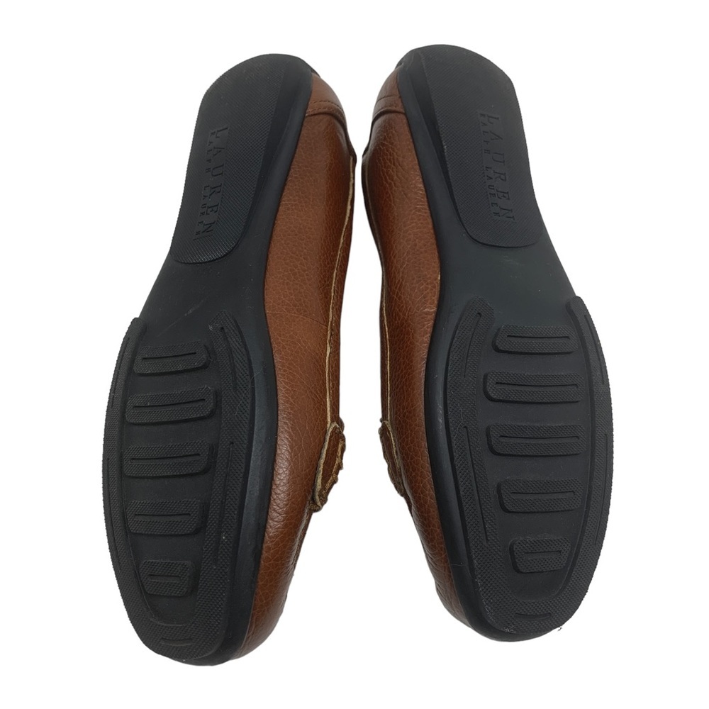 Lauren Ralph Lauren Brown Leather Loafer Flats Gold Logo Classic Academia Preppy - Picture 8 of 8
